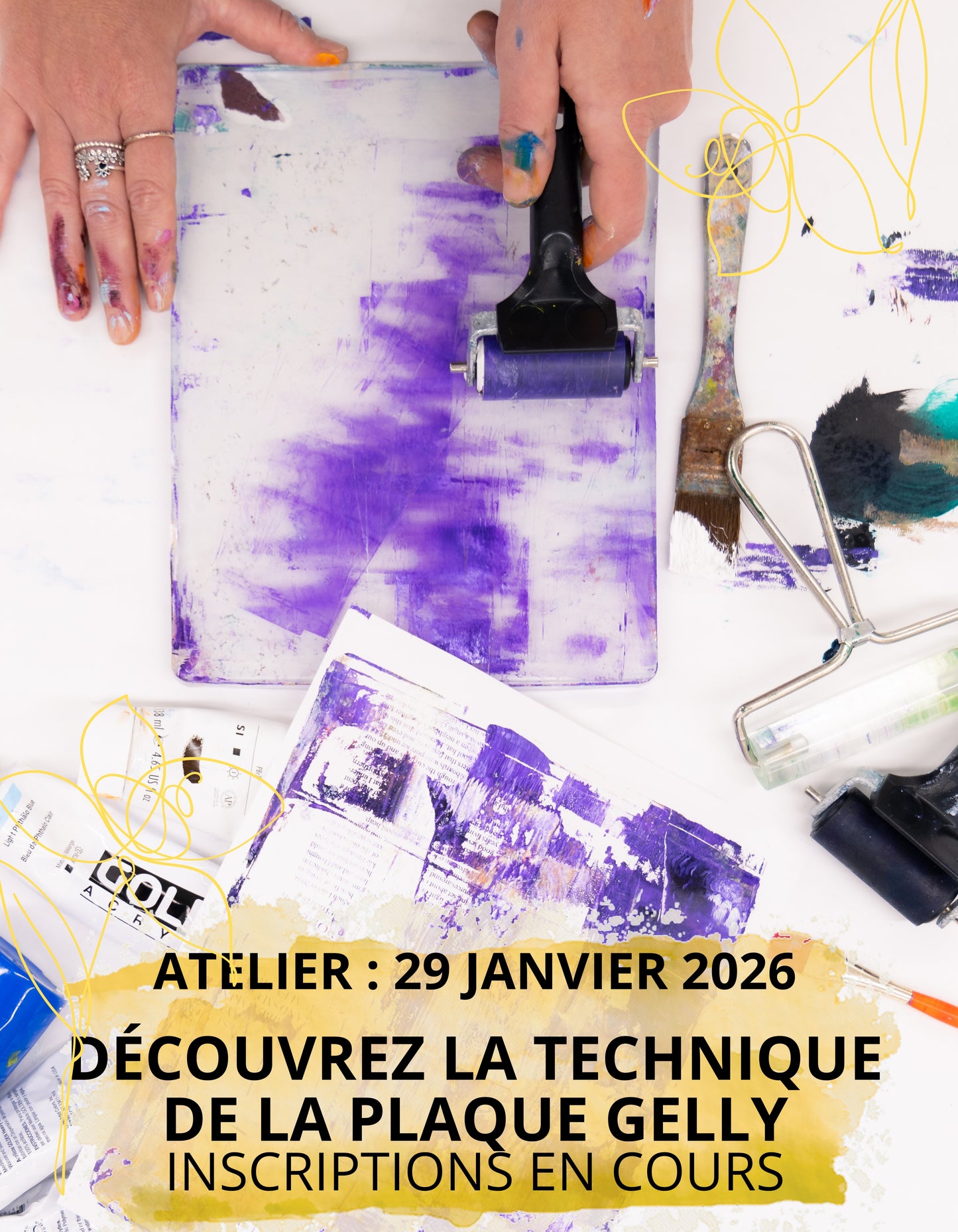 Atelier 29 janvier janvier: La plaque Gelly combiné aux technique mixtes